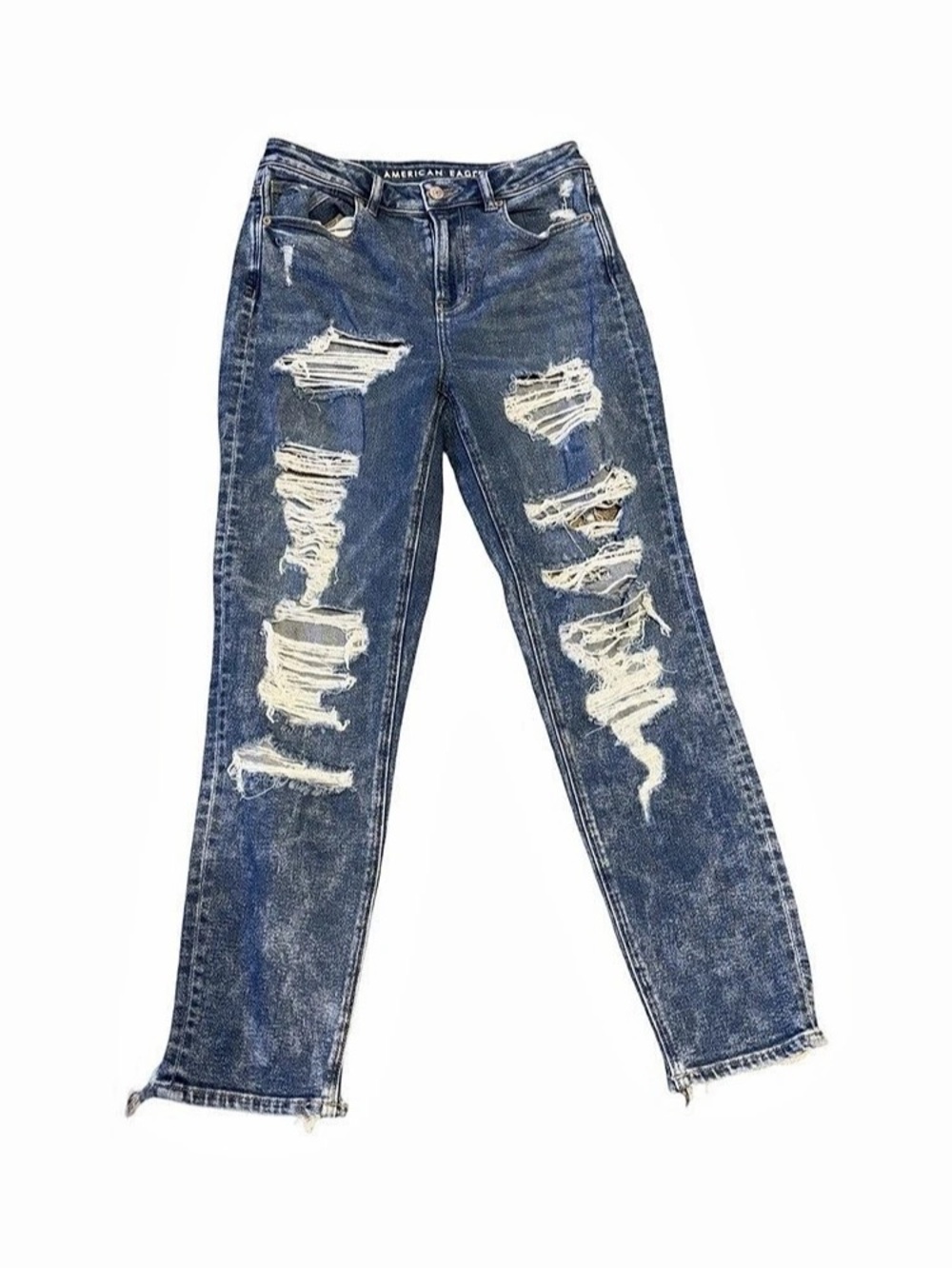 NWT American Eagle Mom Jeans Size 8 High Rise Distressed Ripped Stretch Denim